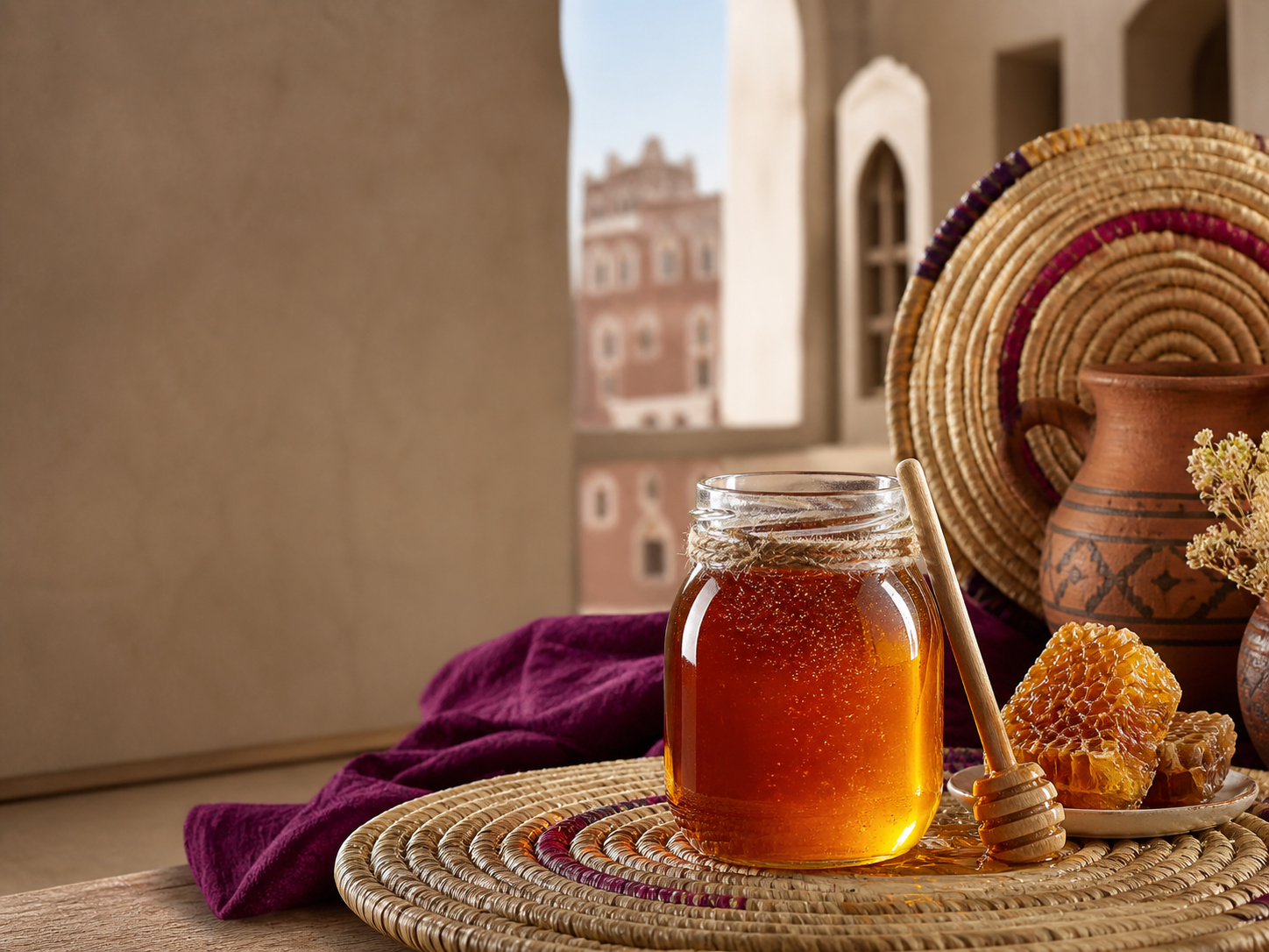 Authentic Yemeni honey in a refined local setting